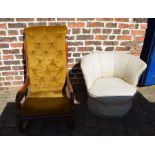 Victorian rocking chair (repaired) and a tub chair