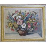 Framed oil on board still life of a bowl of flowers by John Bailey 69.5 cm x 57 cm (size including