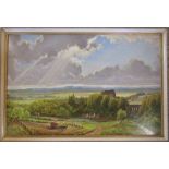 Large oil on board 'Scene in Austria' by Nathan S Brown 1965 98 cm x 67 cm (size including frame)