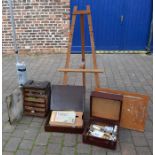Large quantity of artist's equipment including easels & paints
