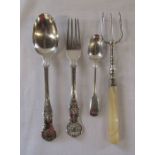 Silver fork and spoon Sheffield 1873 4.03 ozt, teaspoon Sheffield 1915 0.60 ozt and fork with silver