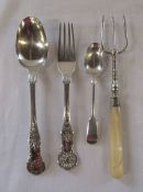 Silver fork and spoon Sheffield 1873 4.03 ozt, teaspoon Sheffield 1915 0.60 ozt and fork with silver