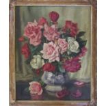 Leslie S G Harries oil on canvas still life of a vase of flowers (slight damage to canvas) 46 cm x