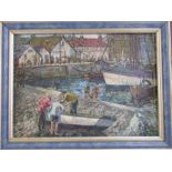 Framed oil on board of a fishing harbour scene signed Holness together with a further oil on board