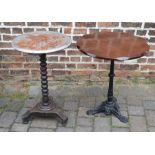 Occasional table on a cast iron base & one other