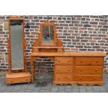 Large pine dressing table & a cheval mirror