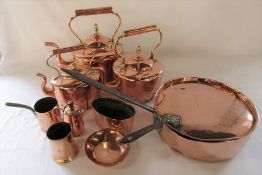 Quantity of copper inc kettles, lidded pan etc
