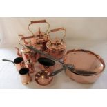 Quantity of copper inc kettles, lidded pan etc