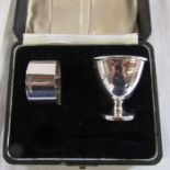 Cased egg cup and napkin ring (no spoon) Sheffield 1949 weight 2.09 ozt