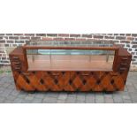 Large Art Deco display cabinet with parquetry veneer decoration L 190 cm D 44 cm H 90 cm