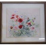 Large framed watercolour 'Wild Bank' by Sylvia Knight signed and dated 81 cm x 74 cm (size including
