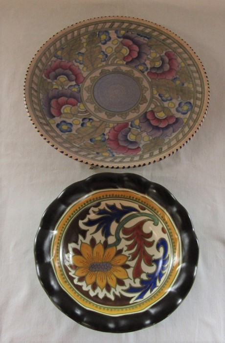 Charlotte Rhead charger D 32 cm & Gouda pottery dahlia pattern fluted bowl D 23 cm