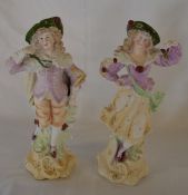 Pair of late 19th century continental painted bisque figures ht 33cm