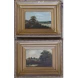 2 gilt framed oil on canvas of rural scenes (one indistinguishably signed) 52 cm x 42 cm