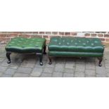 2 green leather foot stools