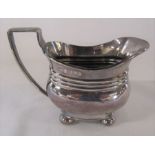 Edward VII silver cream jug with 3 banded waist on 4 ball feet London 1902 H 9 cm weight 4.33 cm