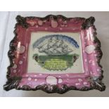Large Sunderland lustre plaque with ship and verse L 24 cm