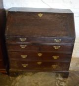 Georgian oak bureau (door needs reattaching) L 91 cm H 101 cm D 56 cm