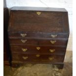 Georgian oak bureau (door needs reattaching) L 91 cm H 101 cm D 56 cm