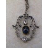 Early 20th century platinum (tested as) pendant with diamonds and blue spinel  (diamonds 0.10 ct