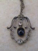 Early 20th century platinum (tested as) pendant with diamonds and blue spinel  (diamonds 0.10 ct