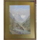Framed Victorian watercolour 'The Matterhorn' by V Stelrio 1879 64 cm x 51.5 cm (size including