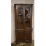 Reproduction Georgian oak corner cupboard (broken glass) H 204 cm L 93 cm