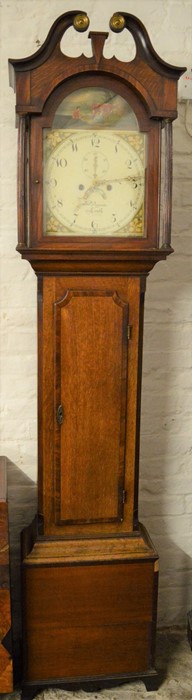 Early Victorian 8 day longcase clock maker John Pearson Louth in a mixed wood case with painted dial