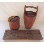 3 pieces of 1960s Danish teak inc Nissen - salmon board L 68.5 cm, ice bucket & wine cooler H 49 cm