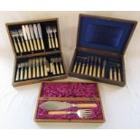 2 silver plate canteen of cutlery fish knives and forks (incomplete) inc Elkington & cased fish