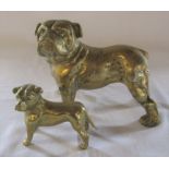 Large brass bulldog H 16 cm L 22 cm and one other H 9 cm L 10 cm