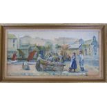 Framed oil on canvas of a fishing harbour scene by W Sharples 68 cm x 37 cm (size including frame)
