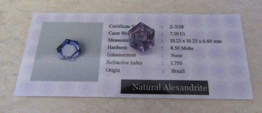 7.30 ct alexandrite stone with certificate 10.25 x 10.25 x 6.60 mm