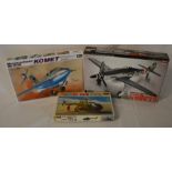 3 aeronautical model kits: Komet, Focke-Wulf FW190 & a MBB BO-105M Messerschmitt helicopter.