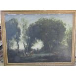 Large gilt framed oil on canvas of a figural group in a wood (af) 145 cm x 113 cm (size including