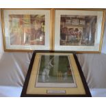 Pair of A L Grace limited edition prints signed by Len Hutton 'Vision Of A Hat-trick' & 'A Century