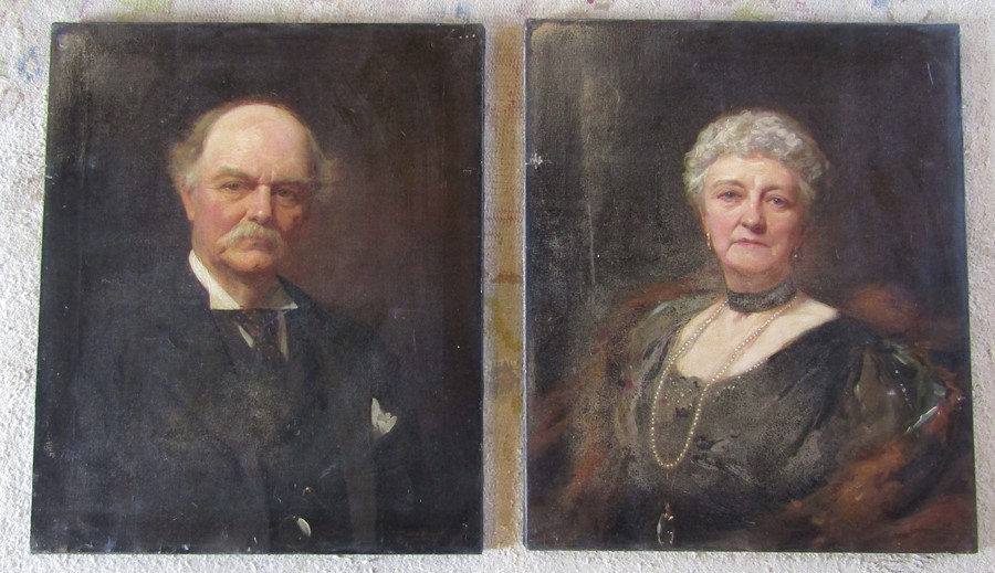 Leon Sprinck (Russian,1862-1948) pair of unframed oil on canvas portraits signed and dated 1916 (