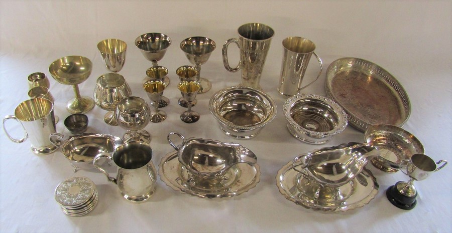 Quantity of silver plate inc goblets, wine coasters, dishes etc