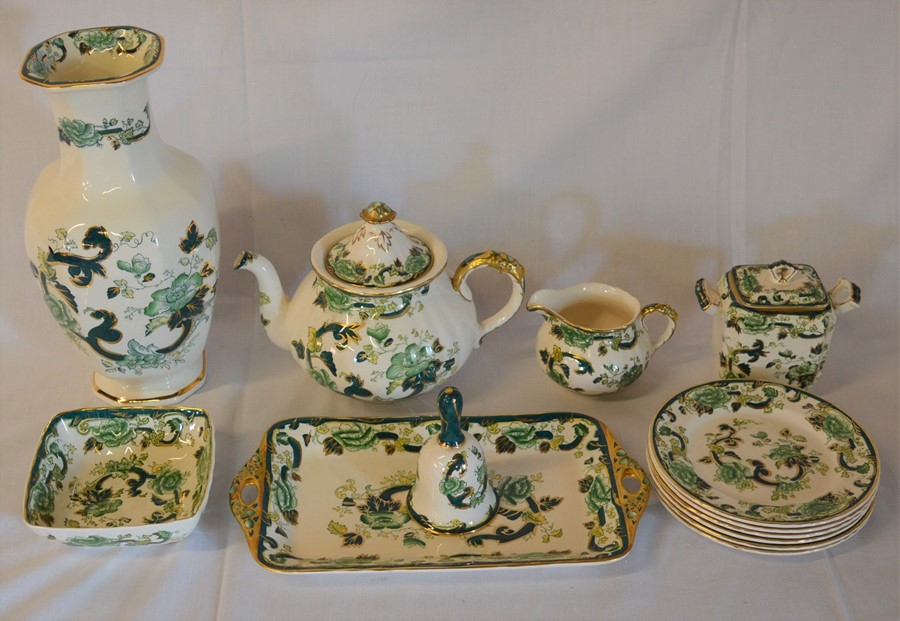 Mason's 'Chartreuse' pattern tea set, 6 side plates, vase & 3 other pieces