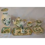 Mason's 'Chartreuse' pattern tea set, 6 side plates, vase & 3 other pieces