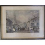 Framed engraving of Louth Lincolnshire by J M W Turner, engraved by W Radclyffe published 1829 34.