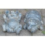 2 large bronze effect pigs