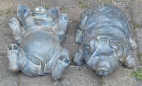 2 large bronze effect pigs