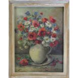 Framed oil on canvas still life of a vase of flowers signed lower right corner (possibly N Dechamps)