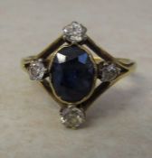 18ct gold sapphire and diamond ring, sapphire 2 ct, total diamonds 0.45 ct size N/O maker A Bros