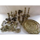 Quantity of brassware inc candlesticks and goblets etc