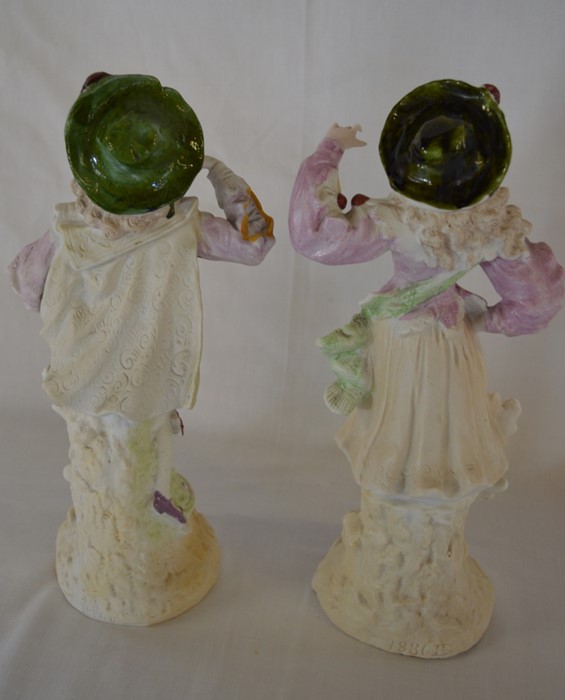 Pair of late 19th century continental painted bisque figures ht 33cm - Image 2 of 2