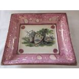 Large Sunderland lustre plaque with shield and farming theme L 22 cm