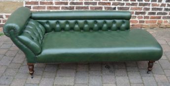 Green leather button back chaise longues