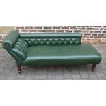 Green leather button back chaise longues